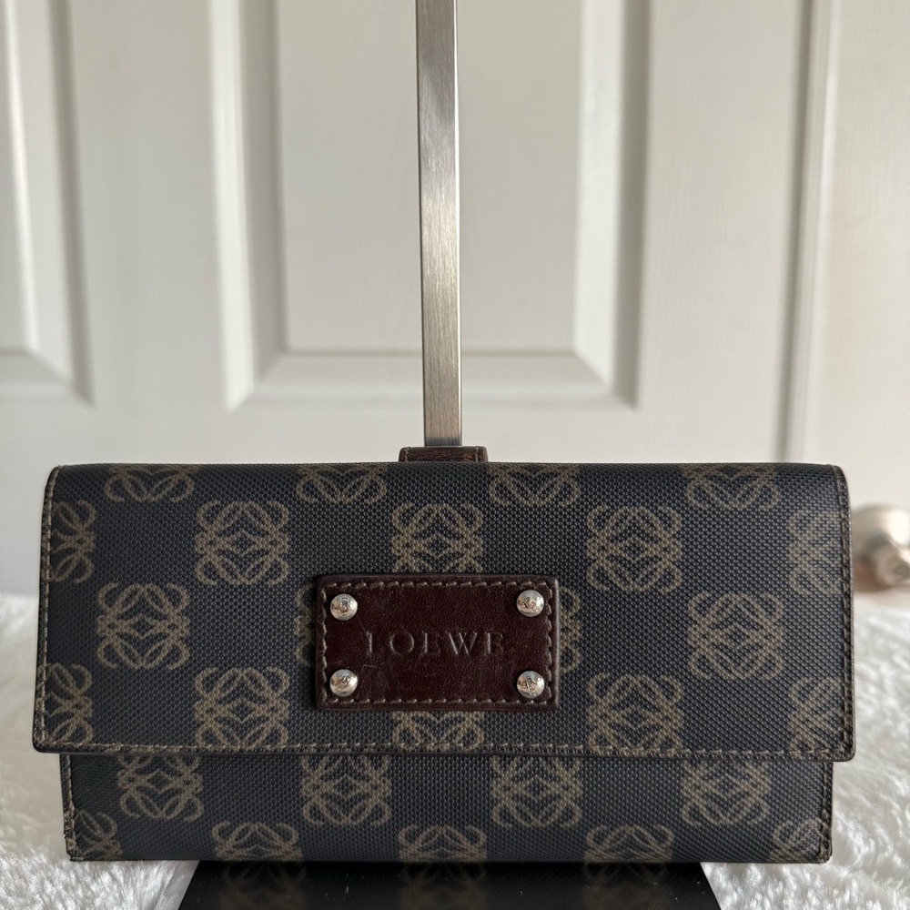 Loewe Black and Brown Wallet with Monogram Design